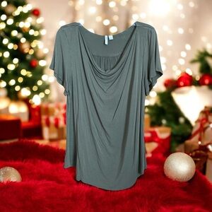 Cato olives green short sleeve cowl neck rayon spandex size large
